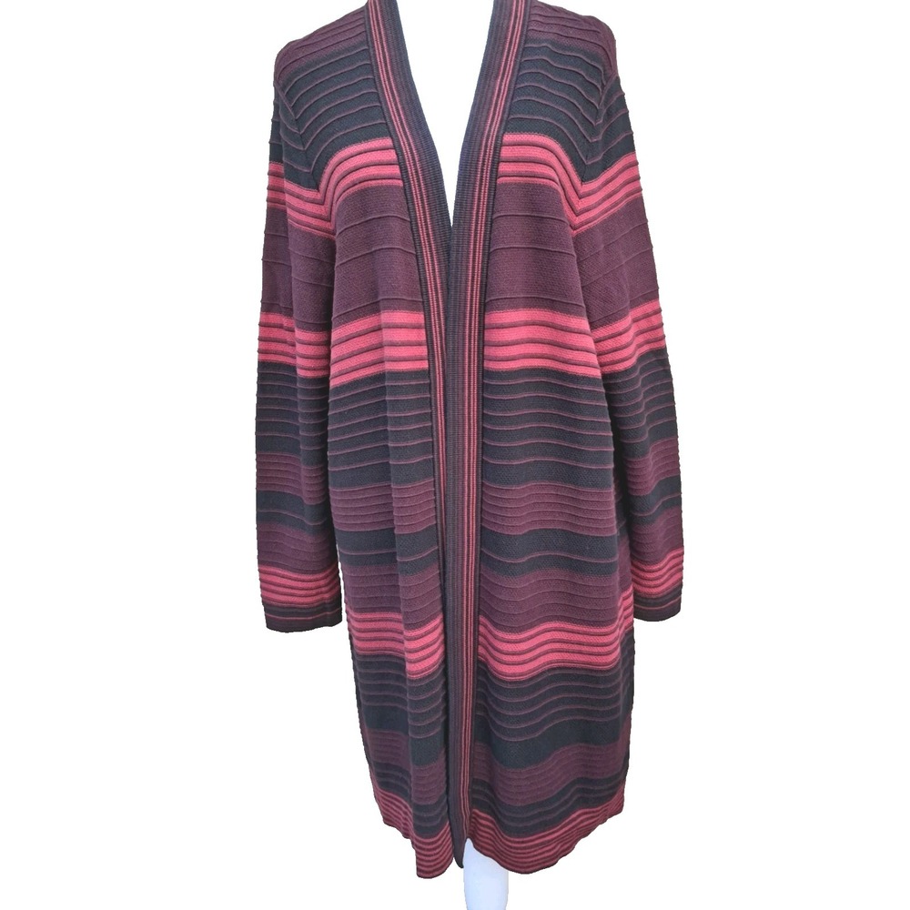 Chico's Purple Striped‎ Cardigan Sweater Women's Size 3 XL 16 Open Front Knit